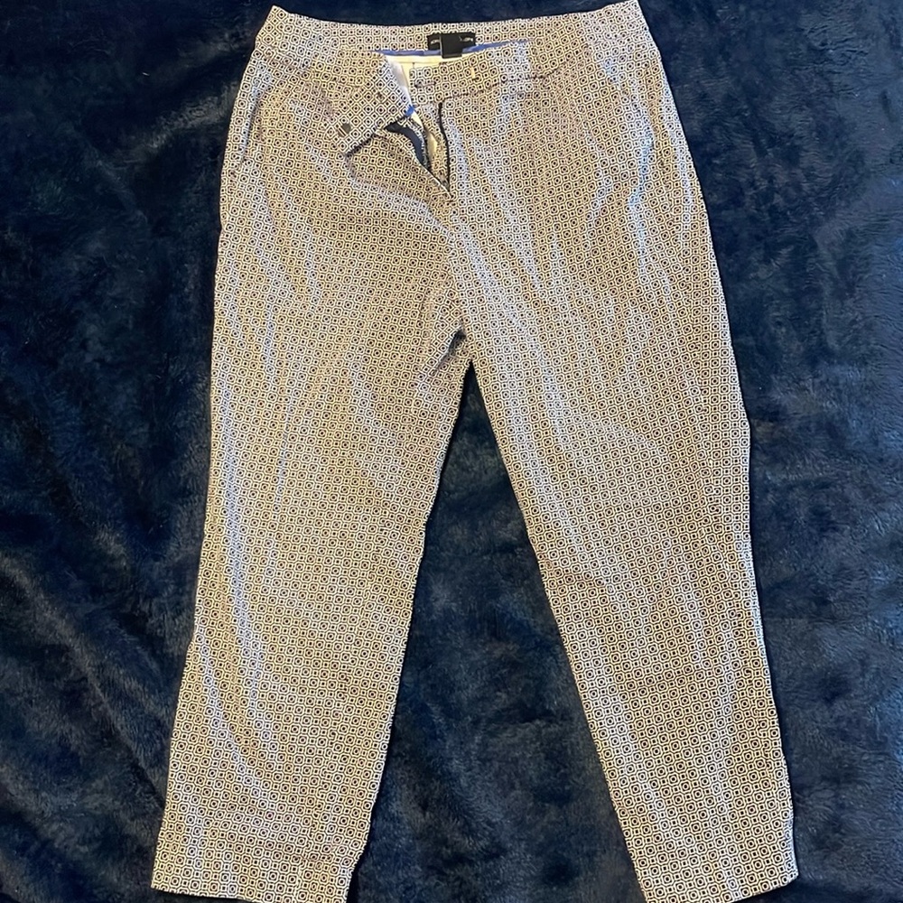 Adrienne Vittadini Cropped Pants Womens Navy and White Geometric Print (bin D)